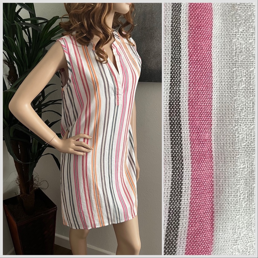 NEW Bobi Los Angeles Colorful Linen Split Neck Sleeveless Tunic Dress